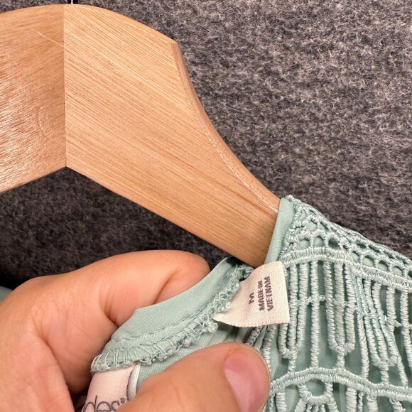 Eva Mendes Dress Women M Medium Blue Geometric Crochet Sheath Midi Zipper Lined - Picture 4 of 8